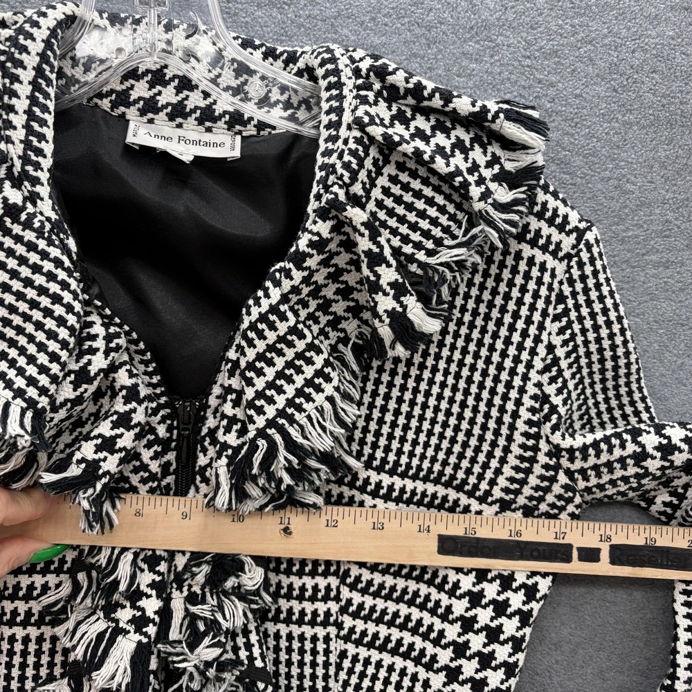 Anne Fontaine Jacket Womens 2 Black White Tweed Ruffle Fringe Full Zip Blazer - Picture 7 of 14